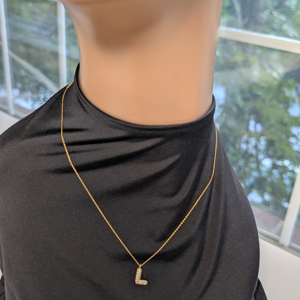 Gold Initial L Necklace with Crystal Accents